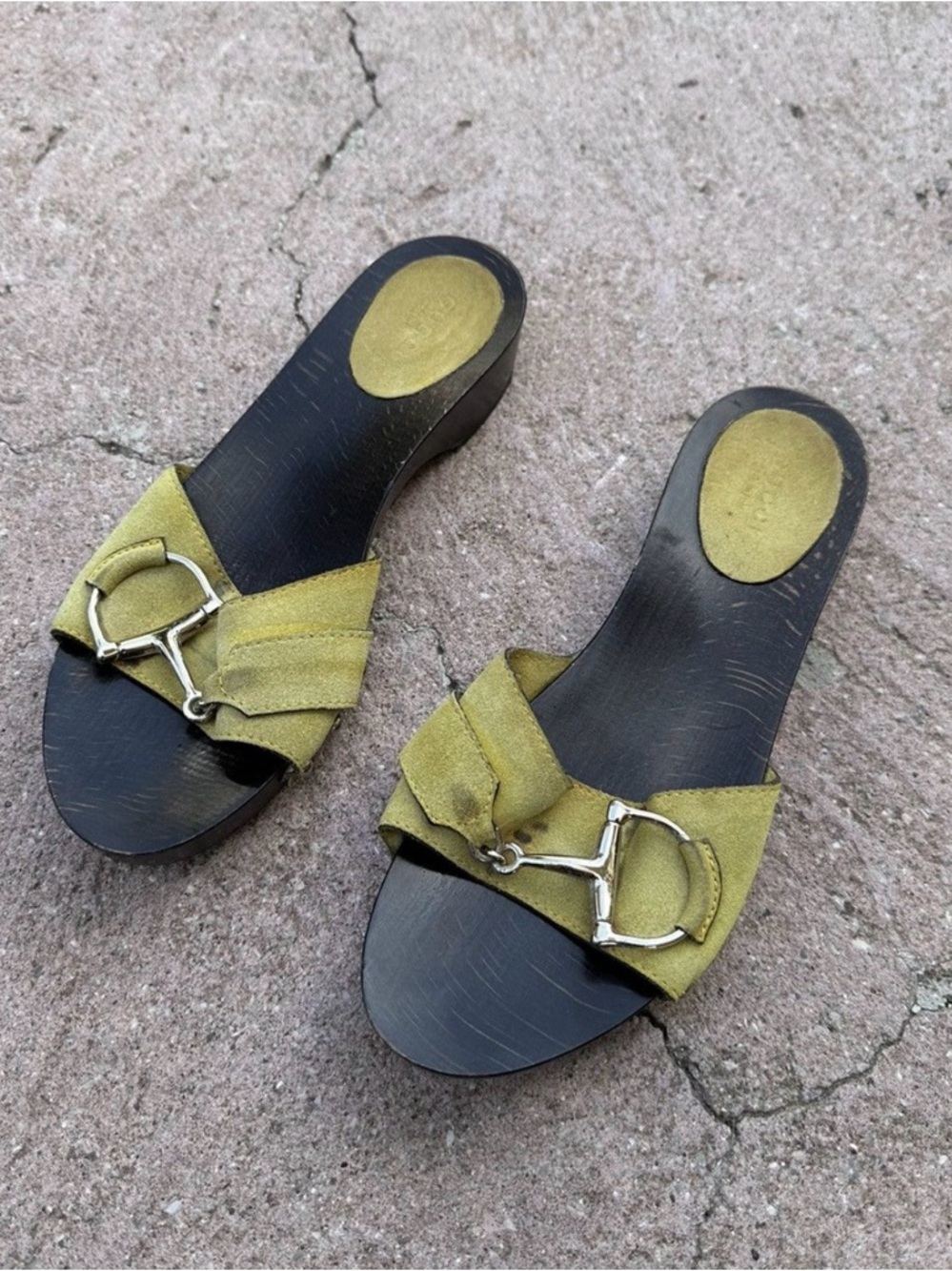 Gucci Olive Green Suede Horsebit Slide Sandals